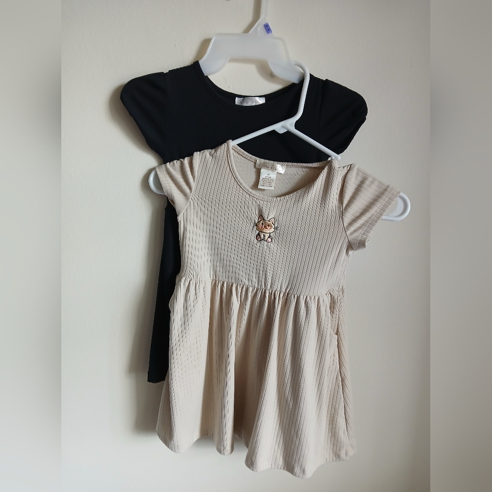 Emma & Elsa 4T girls 2 dress bundle Black w Bow Tan w Cat